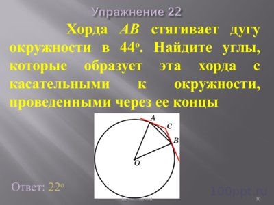 Презентация углы связанные с окружностью - слайд 9 9 слайд презентации углы связанные с окружностью