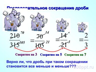 Презентация сокращение дробей - слайд 8 8 слайд презентации сокращение дробей
