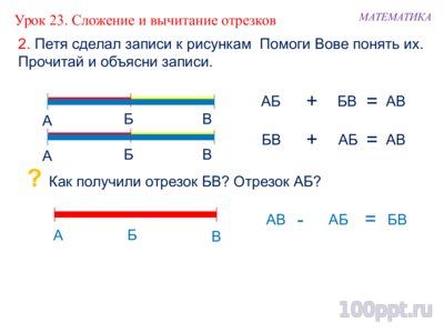Презентация сложение и вычитание отрезков - слайд 4 4 слайд презентации сложение и вычитание отрезков