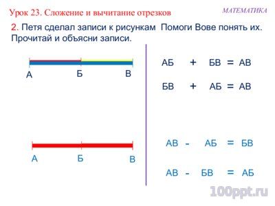 Презентация сложение и вычитание отрезков - слайд 1 1 слайд презентации сложение и вычитание отрезков